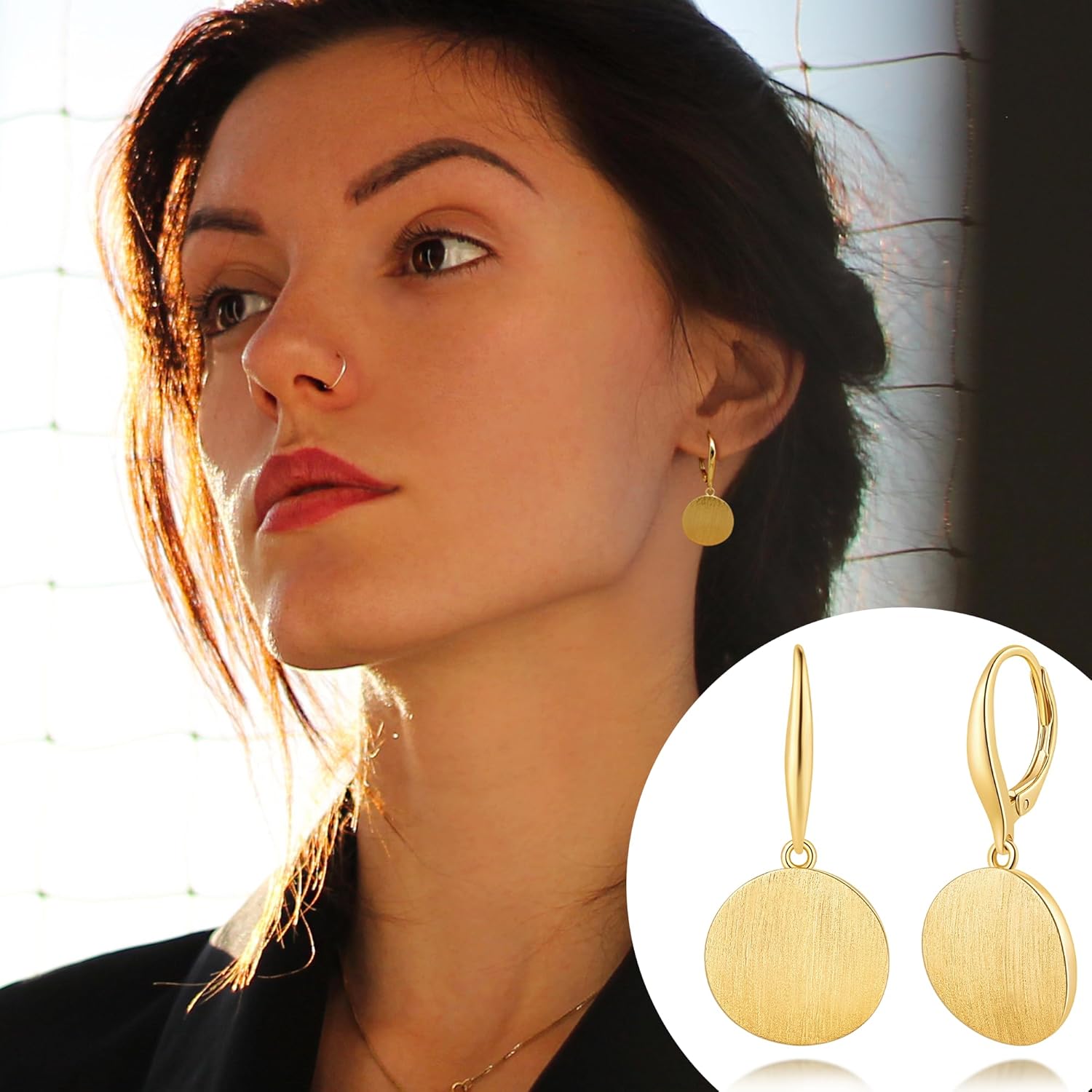 Cossa Dangle Earrings 14K Gold Drop Earrings for Women Disc Dangle Stylish Leverback Earring with Cubic Zirconia Drop Earring A Must-have Fashion Accessory - Image 6