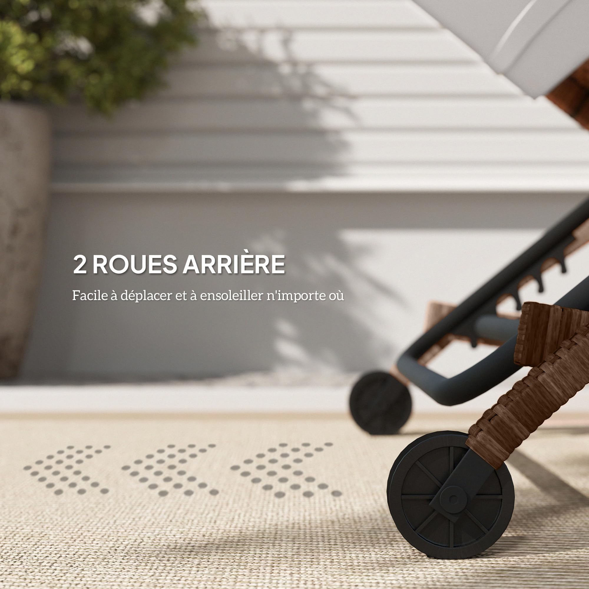 Outsunny Bain de Soleil Dossier Réglable avec roulettes Marron et Beige