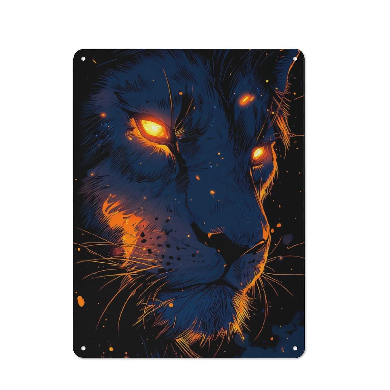 Junmoney Fiery Lion Portrait Tin Sign With Design 40X30cm, Weathered Look Shed Wall Plaque For Tool Room, Garage, Studio Or Home Bar