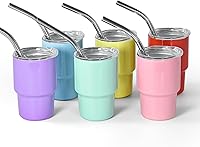 Vista 10 de AGH vaso de chupito de 3 oz, mini vaso con popote y tapa, color rosa, de acero inoxidable, vasos de sublimación con aislamiento al vacío de doble