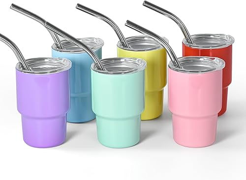 Miniatura 10 de AGH vaso de chupito de 3 oz, mini vaso con popote y tapa, color rosa, de acero inoxidable, vasos de sublimación con aislamiento al vacío de doble