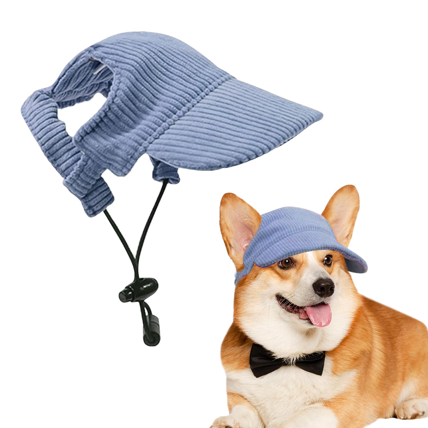 Voarge Dog Baseball Cap, Adjustable Dog Cap with Ear Holes Sun Hat Summer Travel Hat Corduroy Breathable Dog Sun Hat (Blue, M)