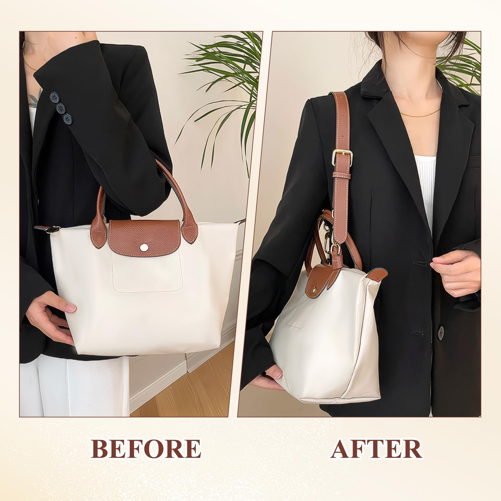 Tracolla Compatibile con Longchamp Mini Regolabili Strap No-Punch Compatibile con Longchamp le Pliage Mini Tracolla per Compatibile con Longchamp Borsa Donna Raccordi (Marrone，2.5cm)