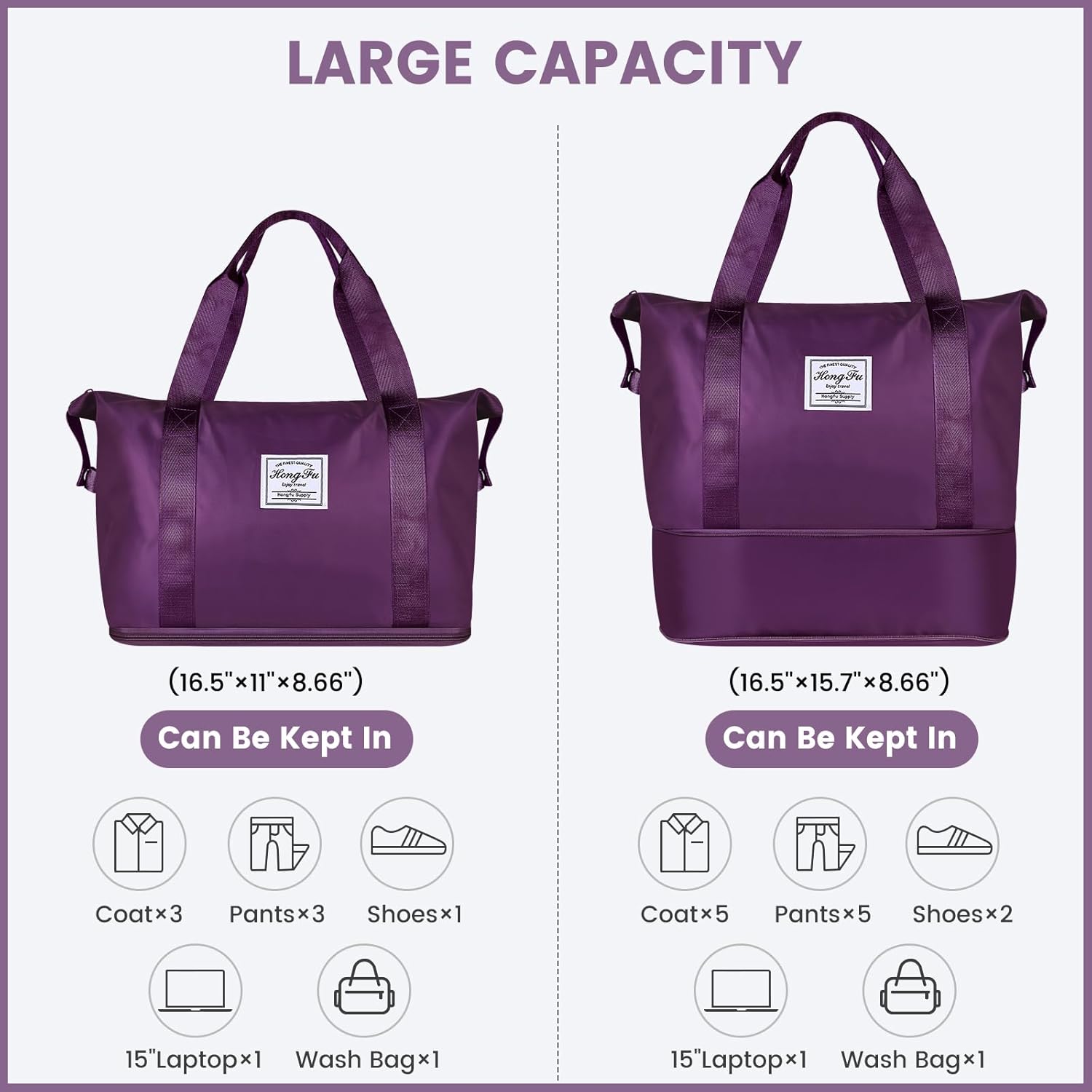 Travel Duffle Bag for Women, Weekender Overnight Carry On Bag for Women, Foldable Waterproof Gym Luggage with Wet Compartment - Image 2