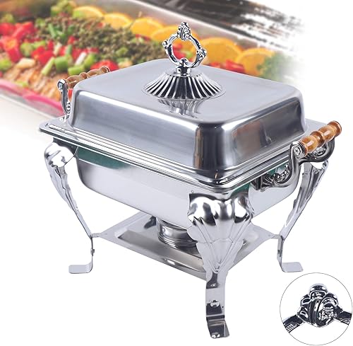 Miniatura 5 de Calentador de alimentos de acero inoxidable, juego de platos de bufé, cocina de buffet rectangular, juego de calentador de buffet para uso doméstico