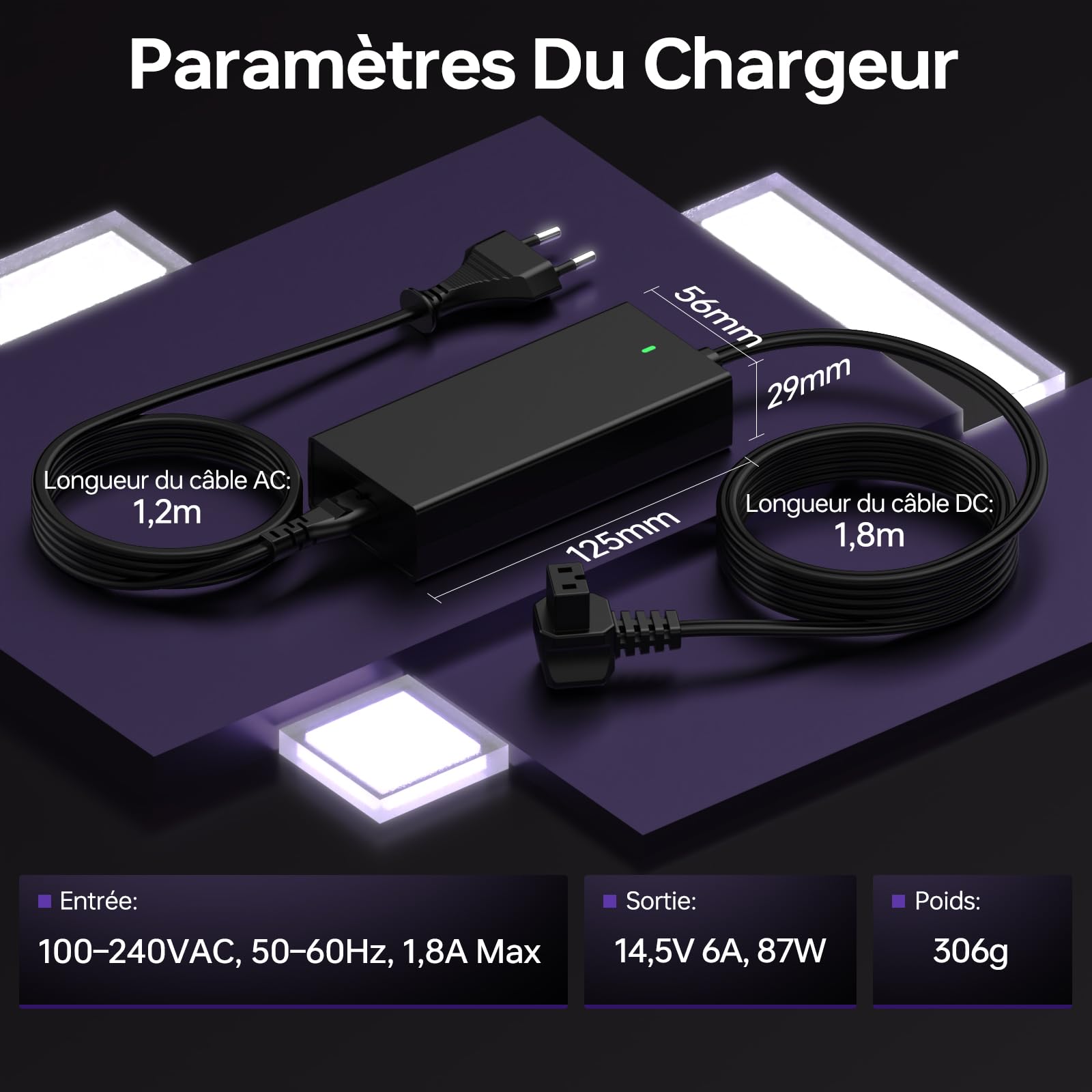 87W AC Adaptateur Glacières de Voiture pour Dometic Alpicool C15 Waeco Mobicool ICECO ARB Bodega, 100-240V Alimentation pour Réfrigérateur de Voiture, 14,5V 6A Chargeur de Compresseur Glacières
