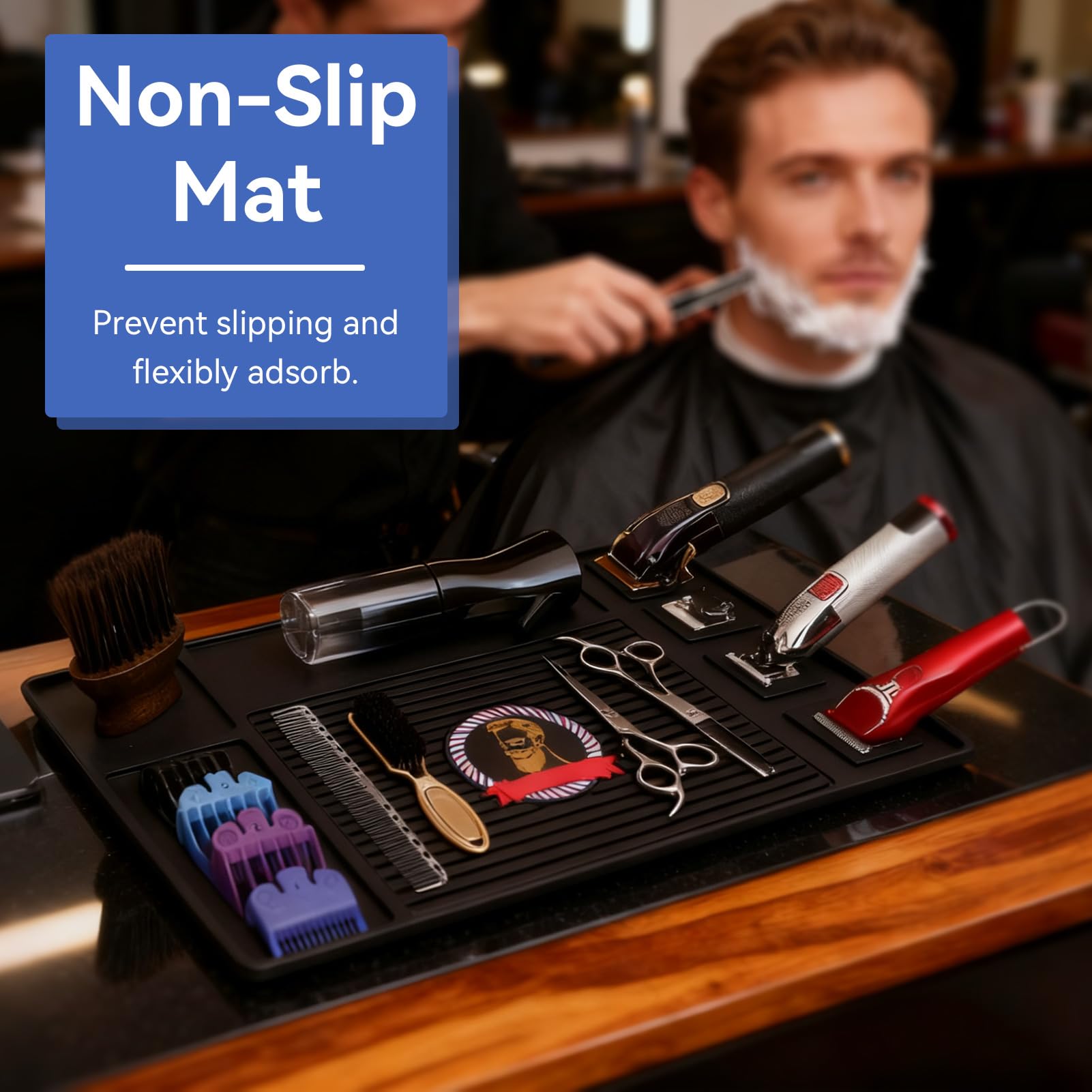 Agatige Tappetino per Attrezzi da Barbiere, Tappetino Antiscivolo in Silicone Termoresistente Barber Shop Accessori a Forte Assorbimento Tappetini per Barbieri Parrucchieri