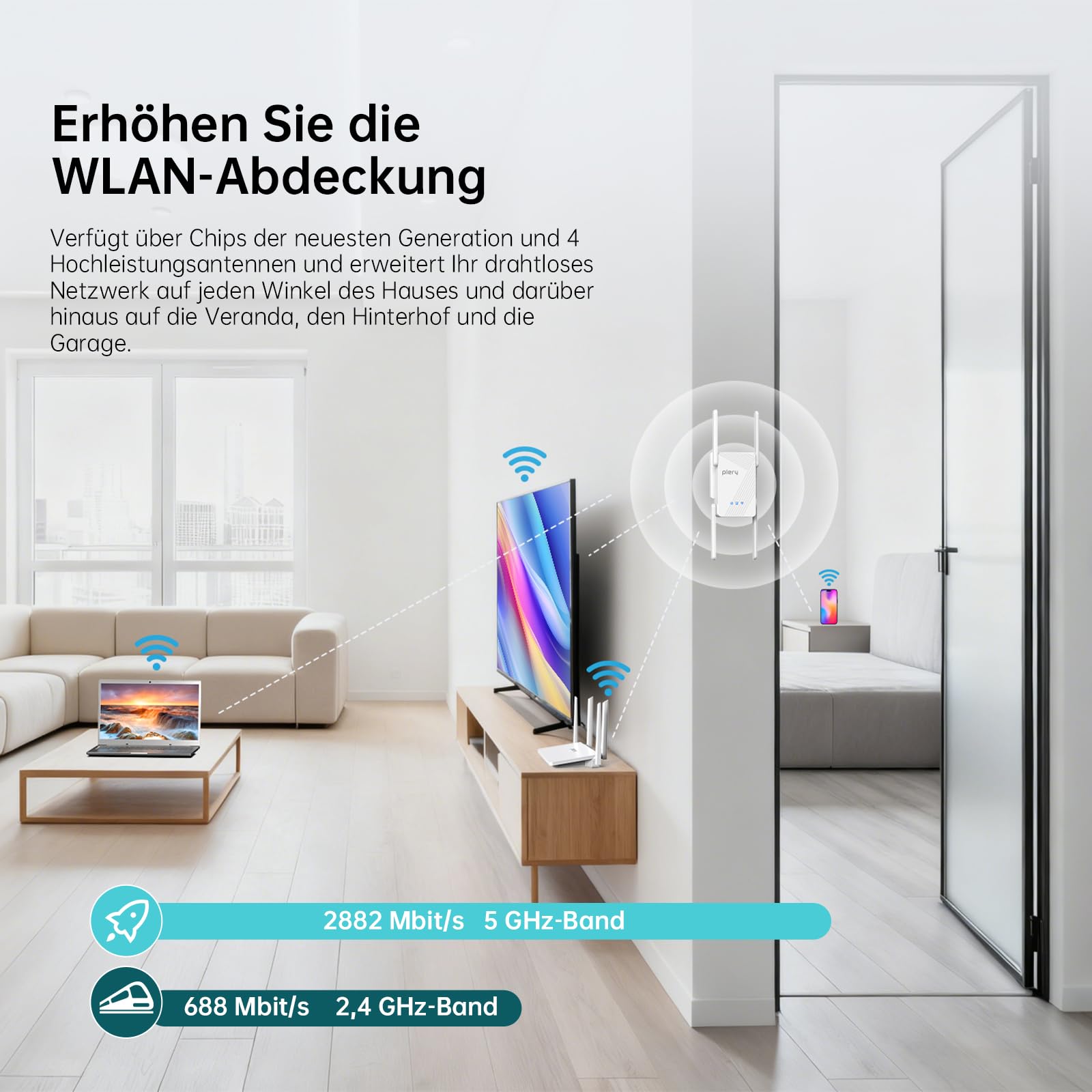 WLAN Verstärker WiFi 7 Repeater Dulaband 5GHz/2.4GHz BE3600 Mbit/s WLAN Repeater Internet Verstärker mit 4 Antennen, Gigabit Port, WPS, MLO, 4K-QAM, Kompatibel Allen Routern und WLAN Geräten