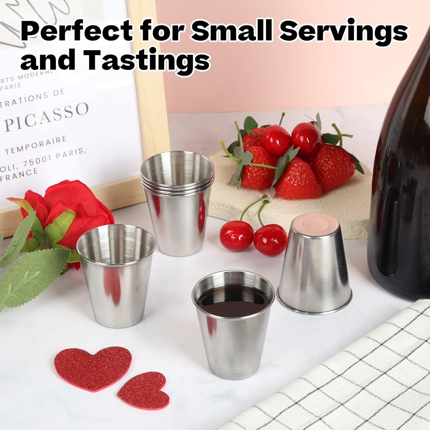 Metal Shot Glasses, 8 Pcs 2.36 oz Stainless Steel Liquor Glasses, Espresso Cups, Whiskey Glasses, Wine Glasses, Portable Drinkware for Bar, Home, Restaurant & Travel (70ml) - Image 4