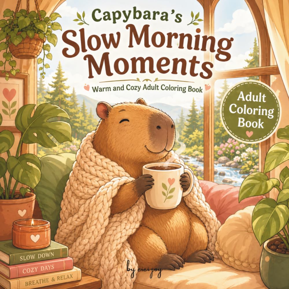 capybara's slow morning momengts: warm and cozy adult coloring book