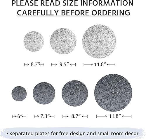 Miniatura 6 de Decoración de pared de metal plateado y gris para sala de estar, 7 piezas de esculturas de arte de pared colgantes para decoración de oficina,