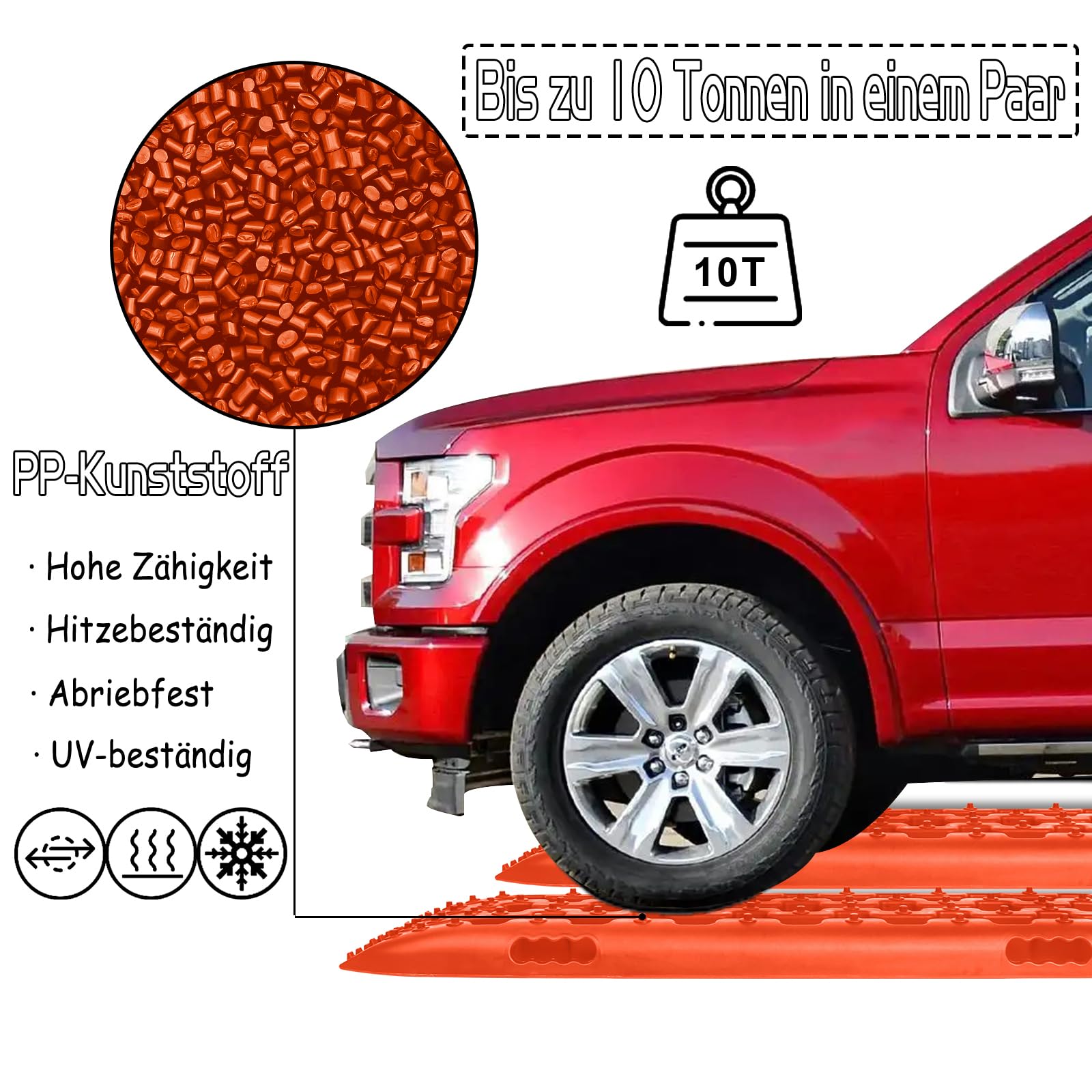 NAIZY 2x Sandbleche Offroad Traktionsmatte Kunstoff Anfahrhilfe Recovery Board Tracks mit Aufbewahrungstasche Traktionsband Max. 10T Last, PKW LKW Traktionsplatten, Orange