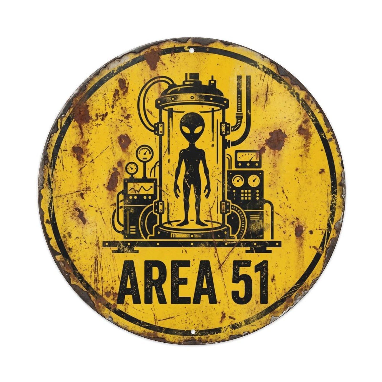 Vintage Alien Area 51 Specimen Study Metal Tin Sign Plaque Wall Decor for Cafe, Club, Garden Round Metal Poster 8x8Inch