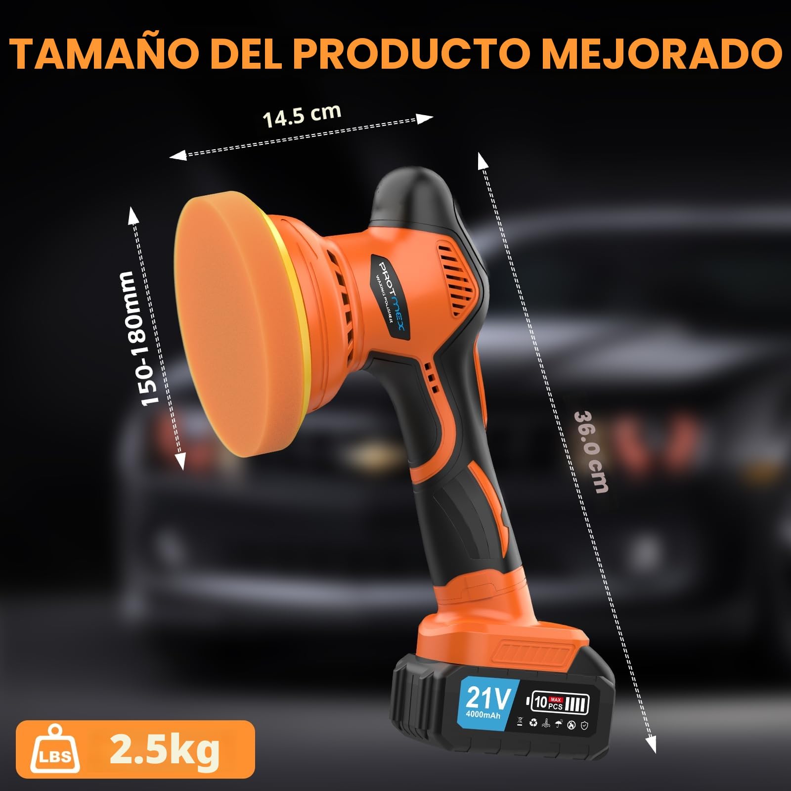 Pulidora de coche inalámbrica, kit de pulido de coche con baterías 21 V 4,0 Ah, pulidora orbital con 8 pulidores pantalla táctil variables de 6 pulgadas para detalles de coche/eliminación arañazos