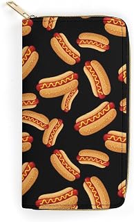 Leather Wallet for Travel Accessories, Fun Food Hot Dogs Black Large Capacity Zipper Design, Portable Purse for Cash, Cards & Daily Essentials