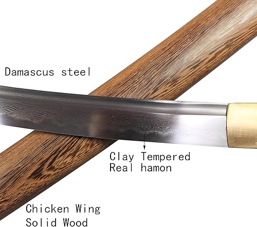 Miniatura 6 de Cuchillo japonés Tanto hecho a mano, arcilla de acero de Damasco, templado, afilado, corta, espada mini, katana, 20 pulgadas