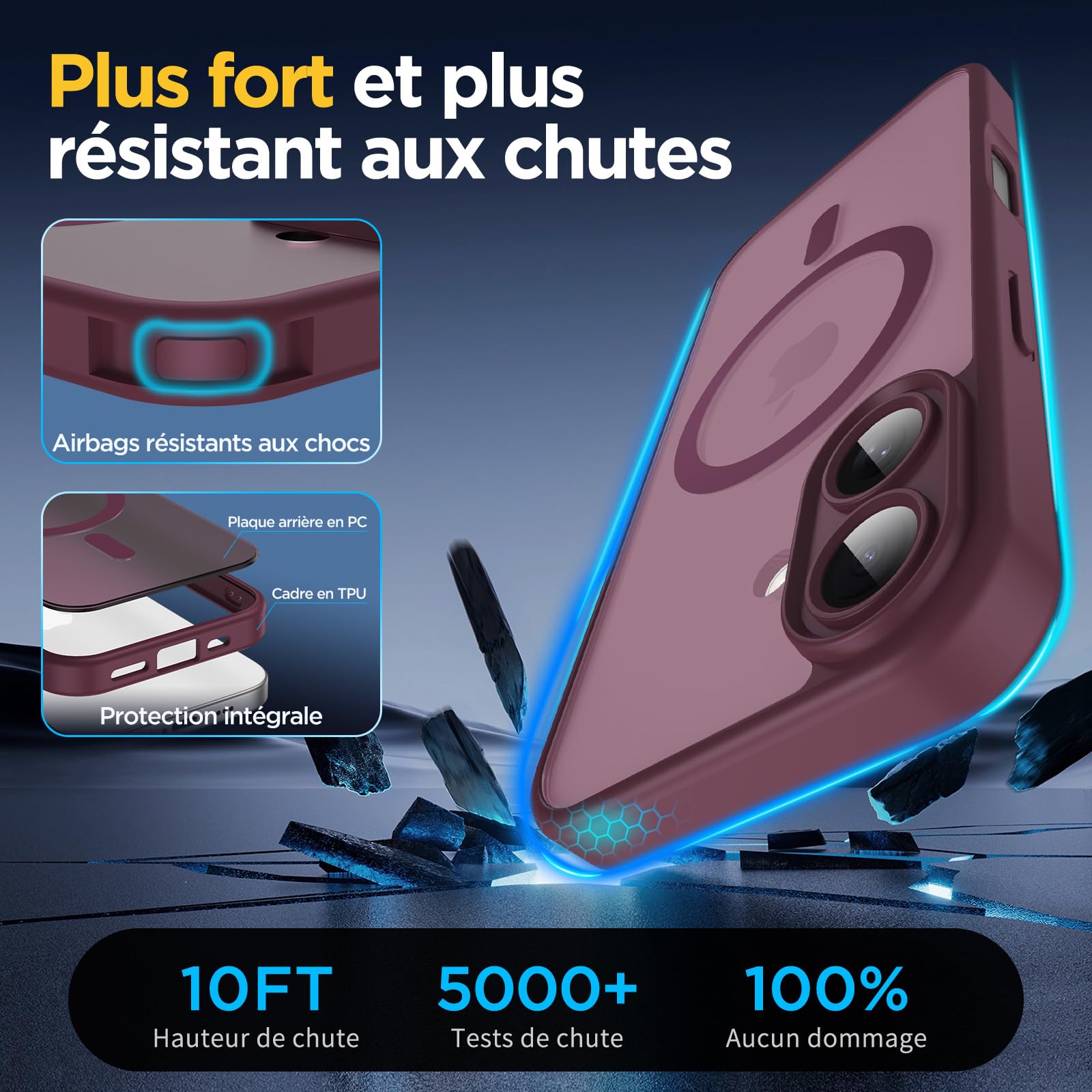Oududianzi-Coque pour iPhone 17 Compatible avec MagSafe Magnétique, Housse de Arrière Translucide Givrée PC, TPU Silicone Bumper Étui Protection Antichoc Militaire Anti-Empreintes-Bordeaux