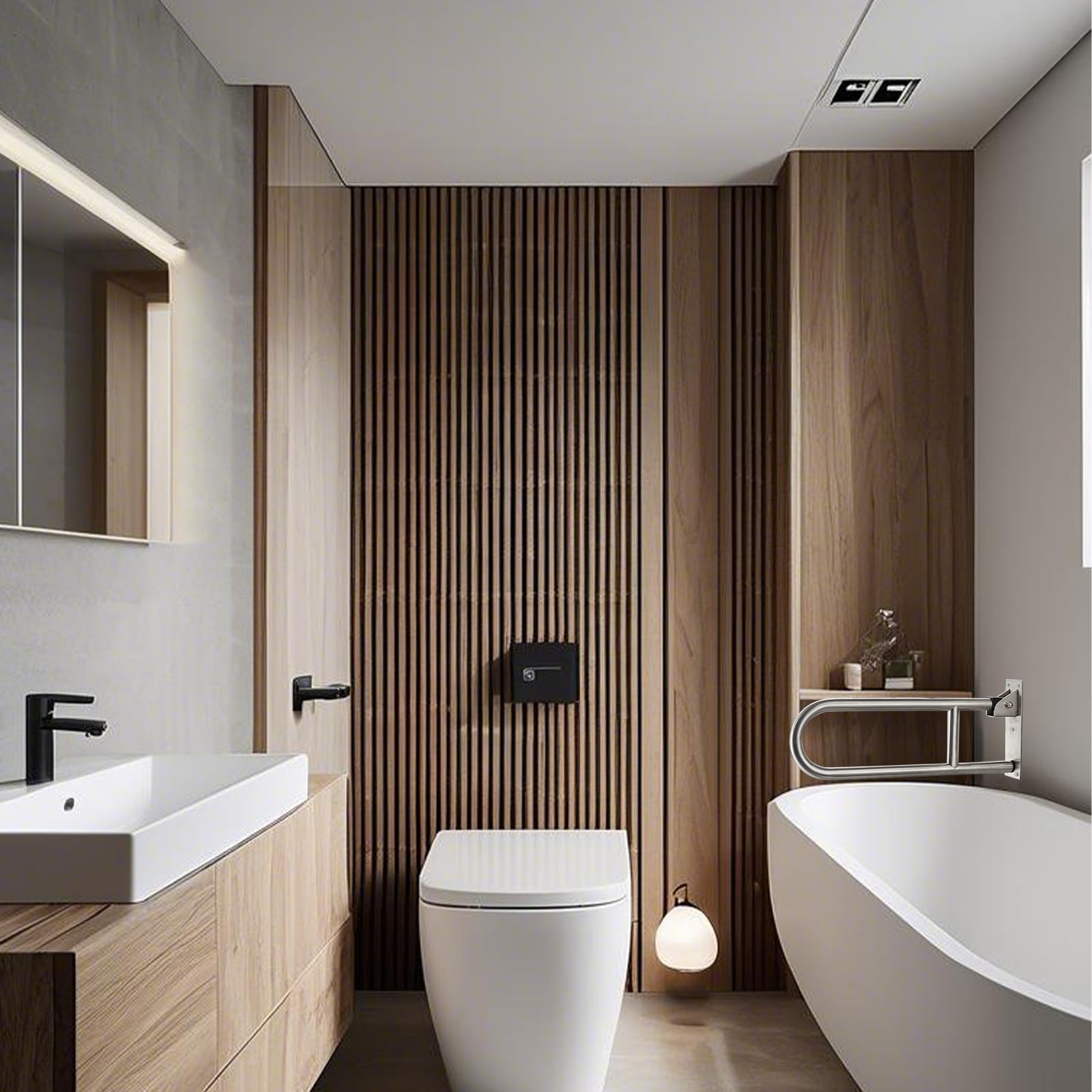Badezimmer Haltegriff Weiß, Edelstahl Wandstützgriff Klappbar Haltegriff Dusche Haltegriff Safe Stützgriff Stützklappgriff Badewanne WC Haltegriffe Senioren Behinderte Schwangere 60cm/23.6in