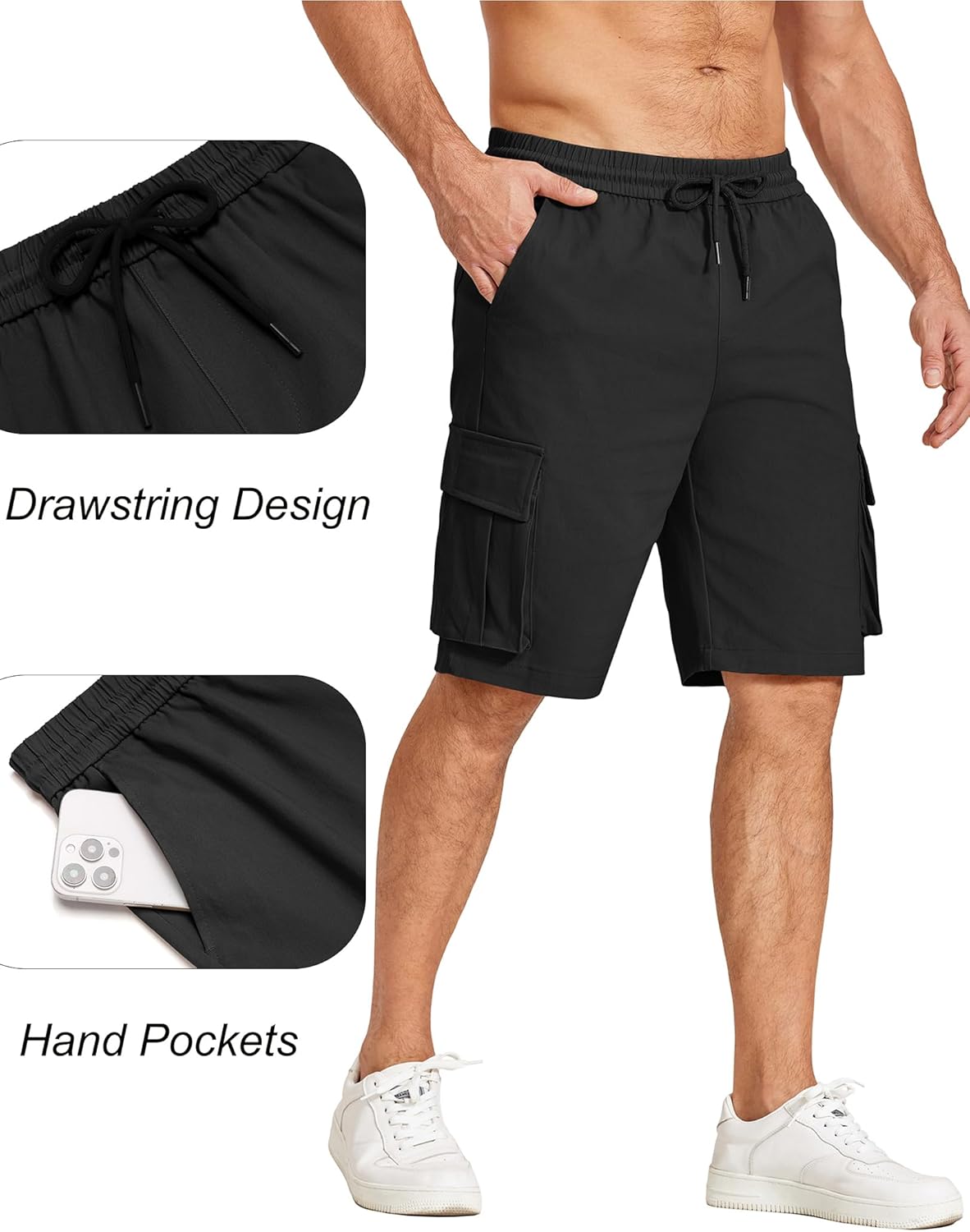 COOFANDY Men's Cargo Shorts Casual Cotton Drawstring Short Elastic Waist Work Shorts with Multi Pockets - Image 5