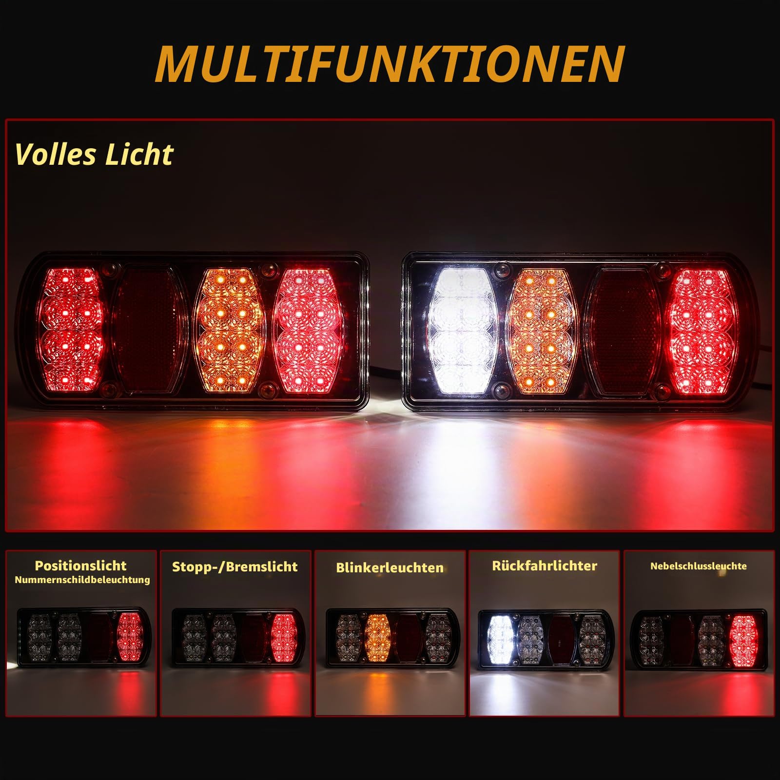 13-Poliger LED Rückleuchten Anhänger,13 poliger anhängerstecker mit 5m Kabelsatz,12V 24V Anhänger Beleuchtung für PKW LKW RV Caravan Van,mit E-Geprüfte