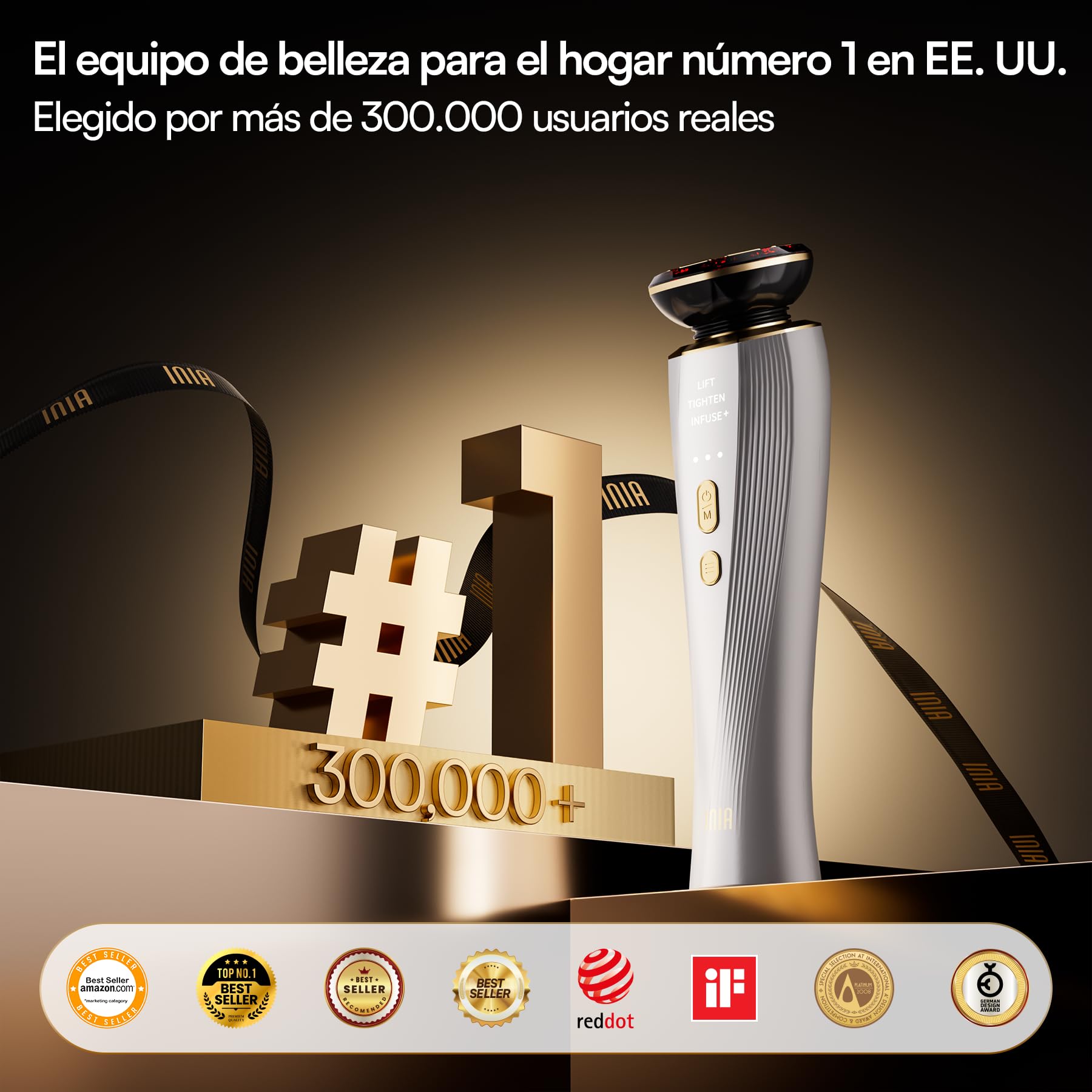 INIA FLARE Dispositivo Facial de Microcorriente con Luz Roja | Con luz roja y microcorriente, masaje facial para una apariencia más firme y cuidada, ideal para rostro y cuello