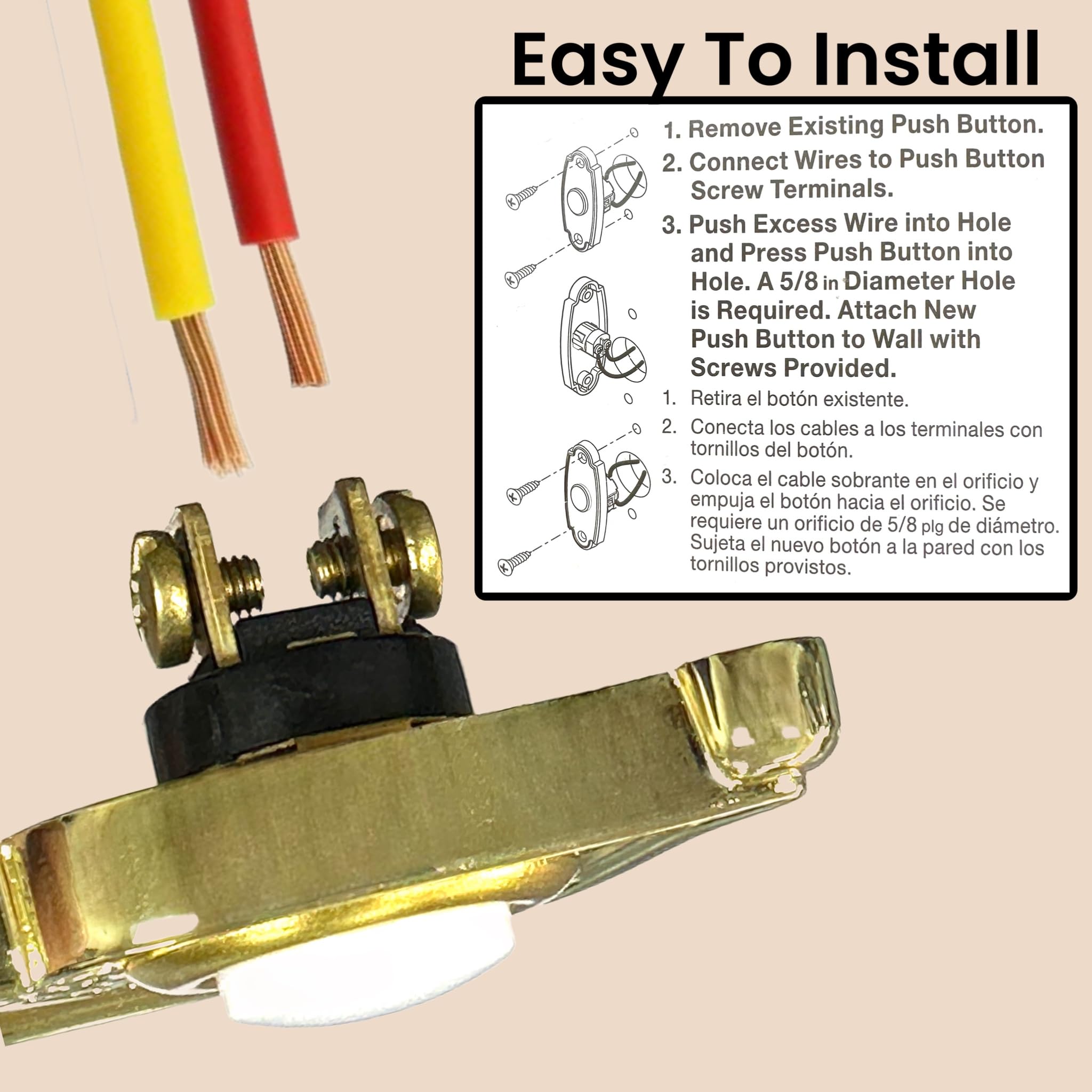 Lighted Doorbell Button Wired Push Button With LED Indicator For Home Entrance Wall Mounted Door Chime Easy Installation DC 12-24V Black ABS 2.8x0.86x0.59 Inch