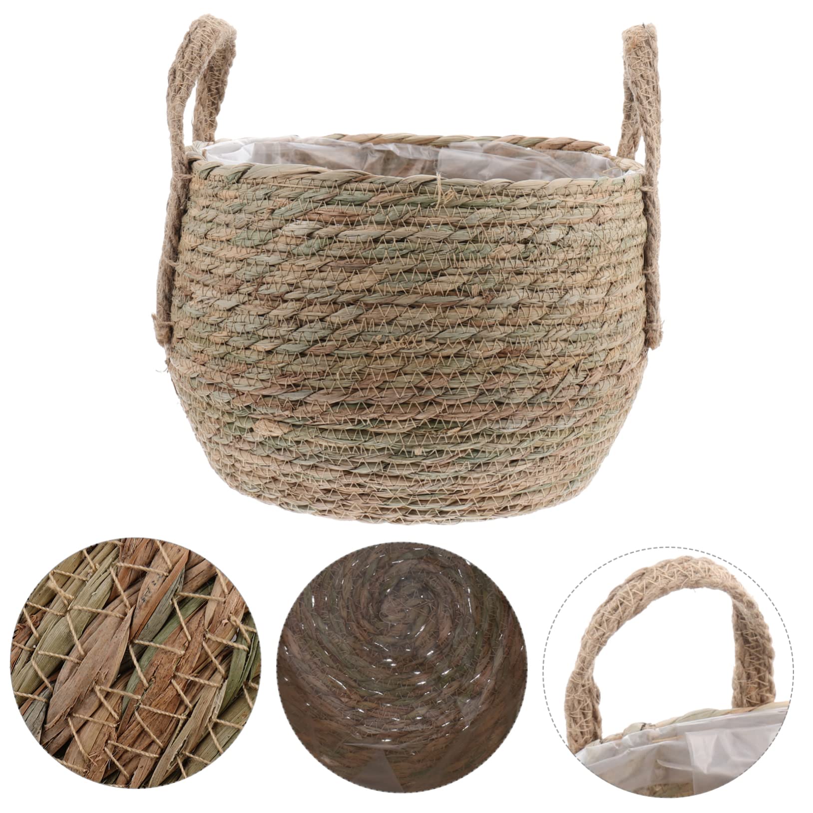 Gewebter Blumentopf aus Seegras Kreativer und Dekorativer Aufbewahrungskorb Handgefertigt 24cm Durchmesser für Indoor Pflanzen und Sukkulenten