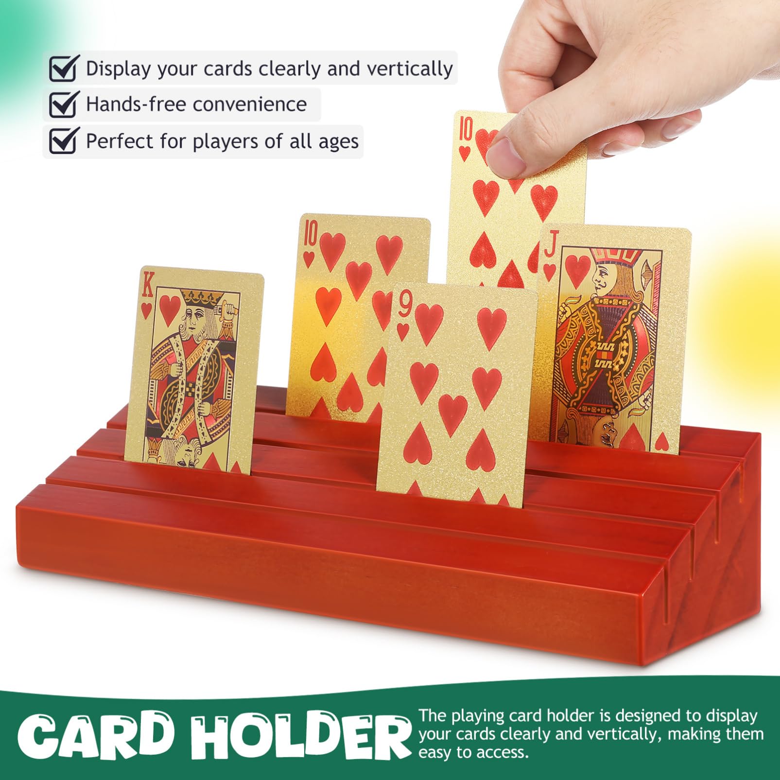 2 Soportes de Madera para Cartas, Bandeja para Naipes de Mesa, Acceso Fácil y Visualización Clara para Partidas de Póker y Juegos de Cartas