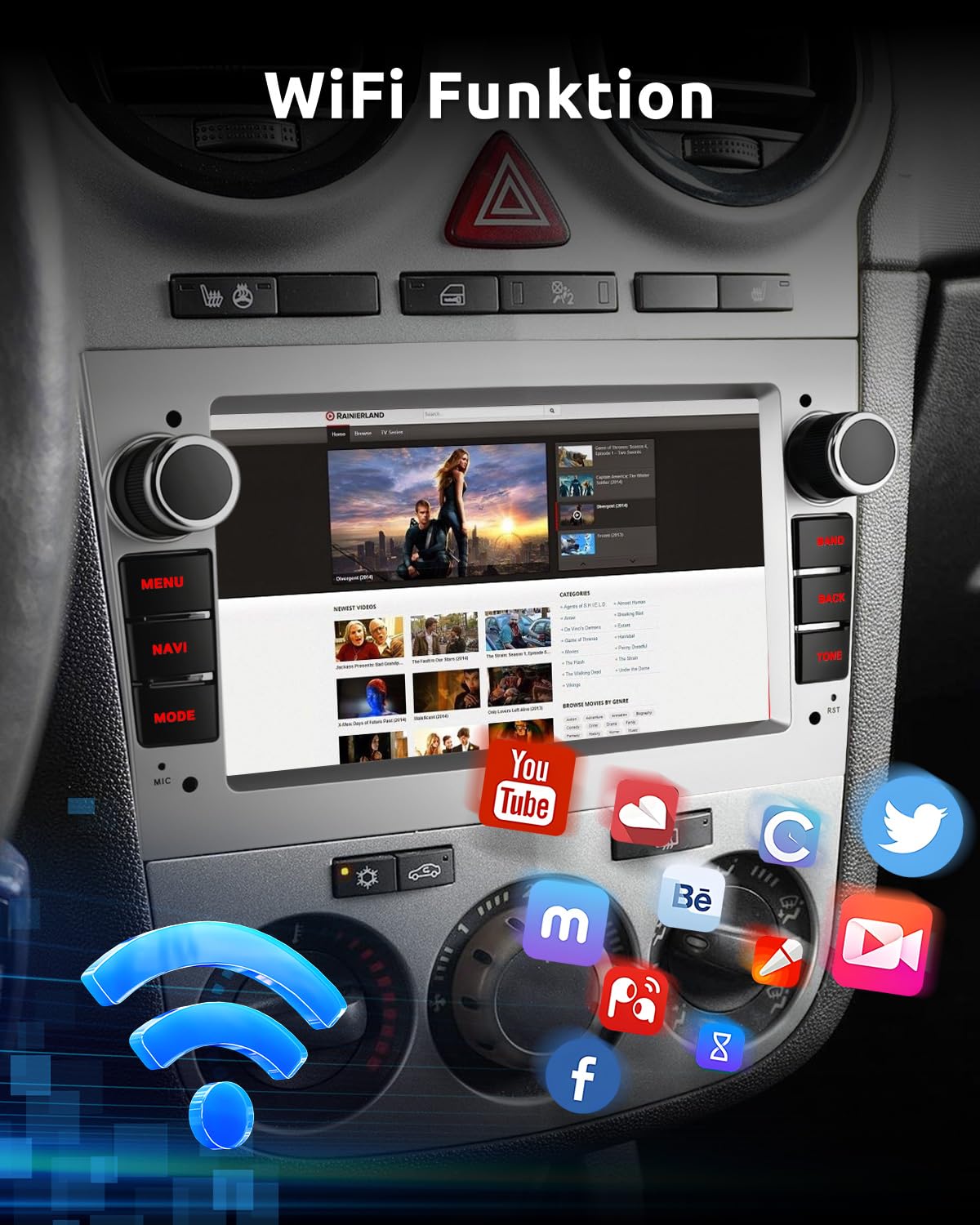 ESSGOO 4+64G Wireless Autoradio Android 15 mit Carplay und Android Auto Für Opel Astra H Corsa C/D Vectra C Zafira 7 Zoll IPS Touchscreen Bluetooth FM RDS GPS Silber Mikrofon