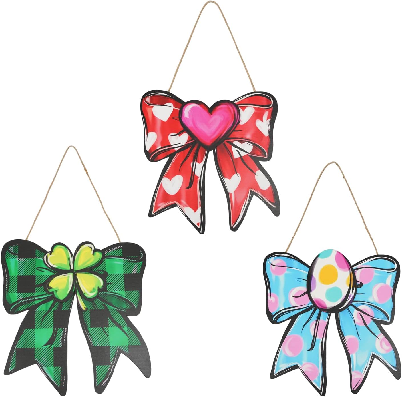 Easter Decoration for Door - Bow Decor St Patricks and Easter Sign Welcome Wall Signs Door Wreath Set Hanging for Home Wall Party Outdoor Indoor Supply Decor Gifts 12.2×11.8 Inch
