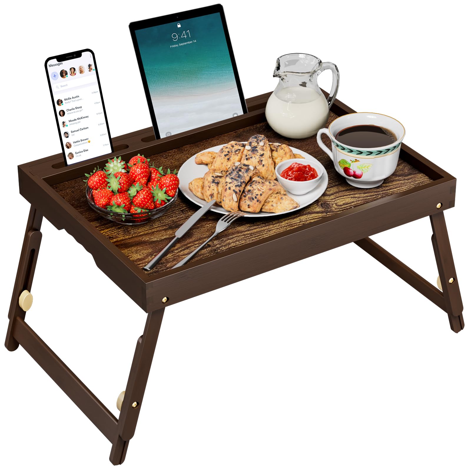 Adjustable Bamboo Bed Tray Table with Device Stand, Large