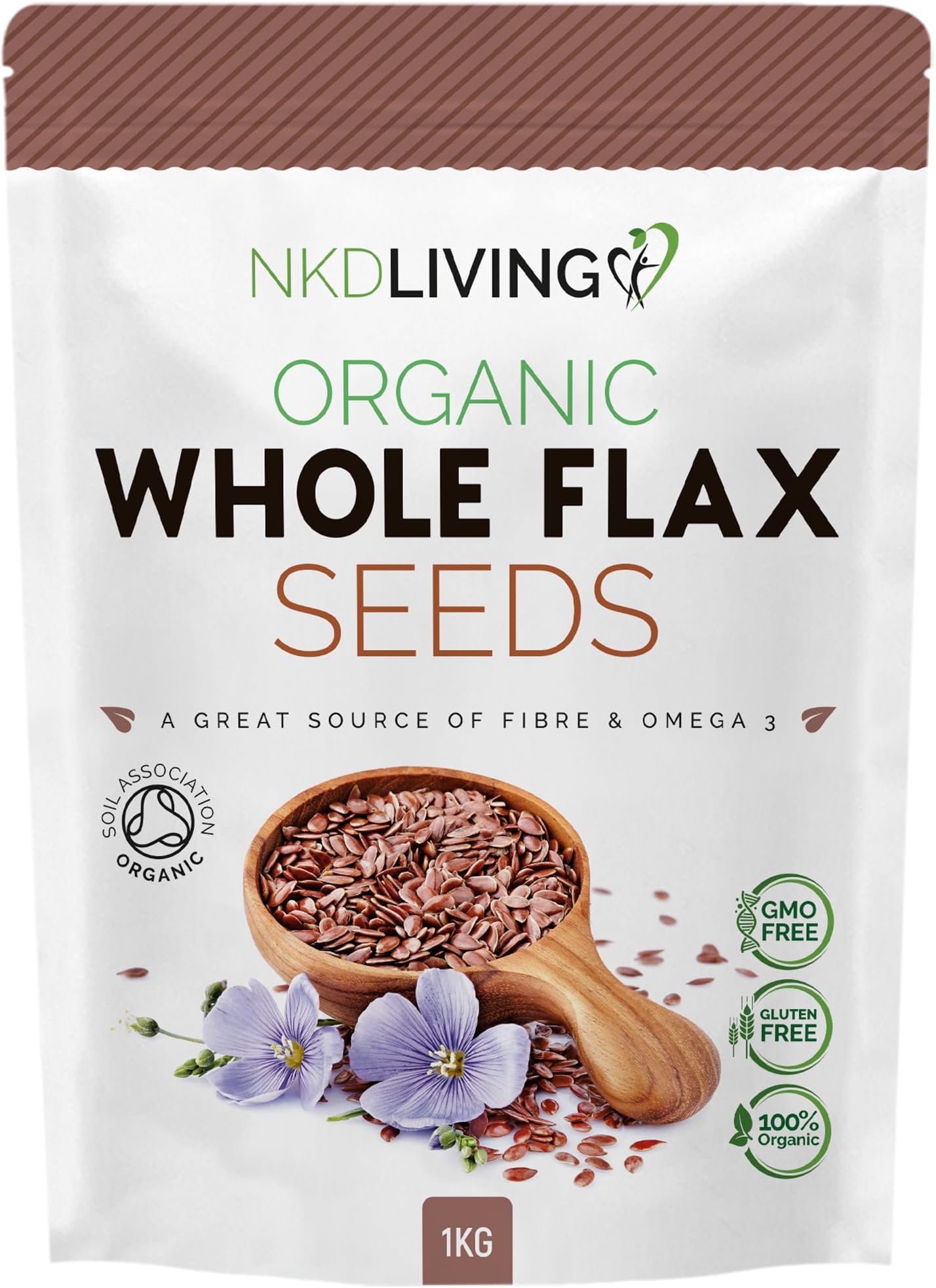 Organic Whole Flax Seeds (Linseeds) 1kg – High in Fibre & Omega-3, Vegan, Non-GMO