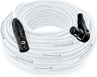 Balanced XLR Cable Male to Right Angle Female - 75 Feet White - Pro 3-Pin Microphone Connector for Powered Speakers, Audio Interface or Mixer for Live Performance & Recording
