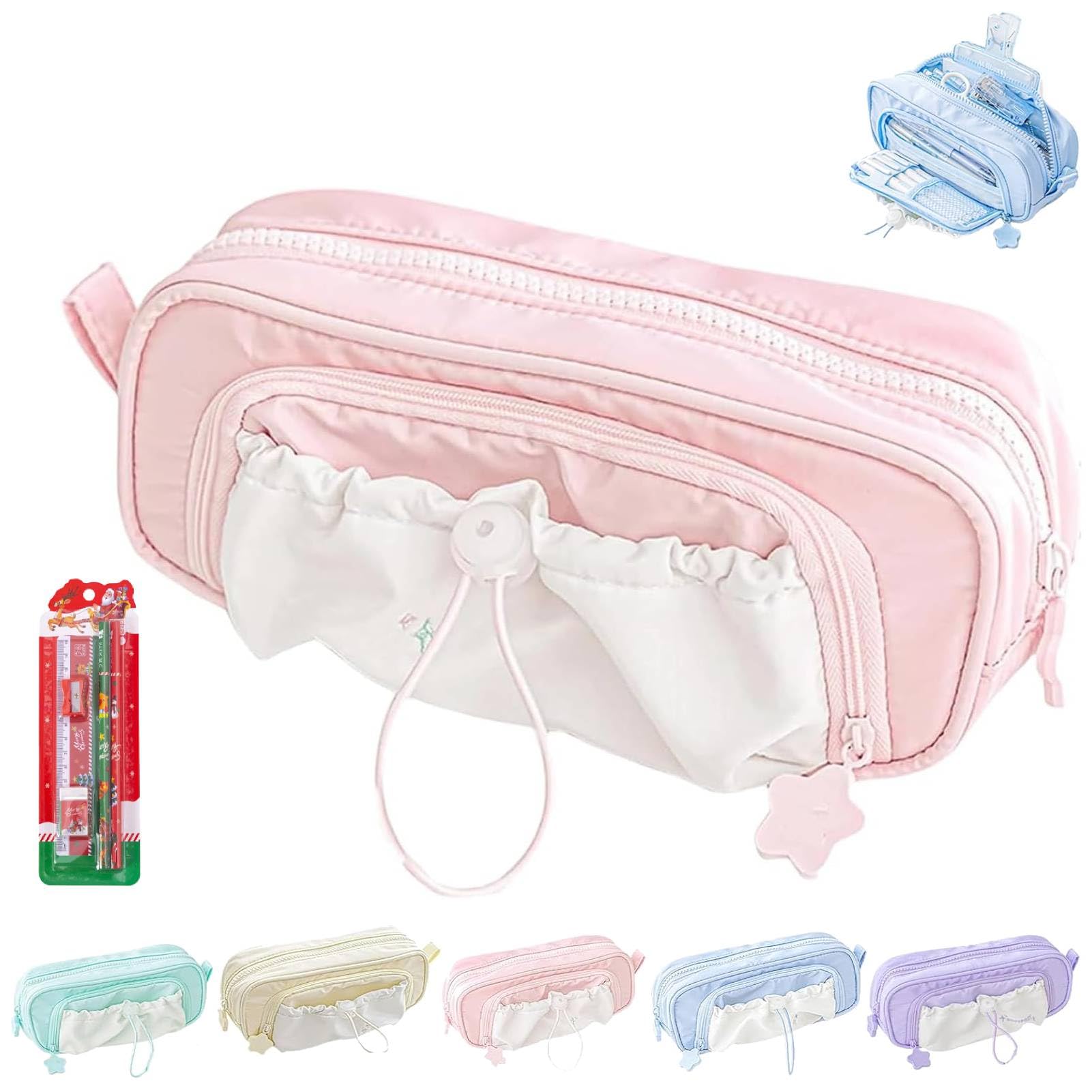 Rosy Posy Pencil Case, 2025 New RosyPosys Kawaii Pencil Case, Star Series Large Capacity Drawstring Pencil Cases, IPX2 Waterproof 45 Pens Ample Storage (Pink)
