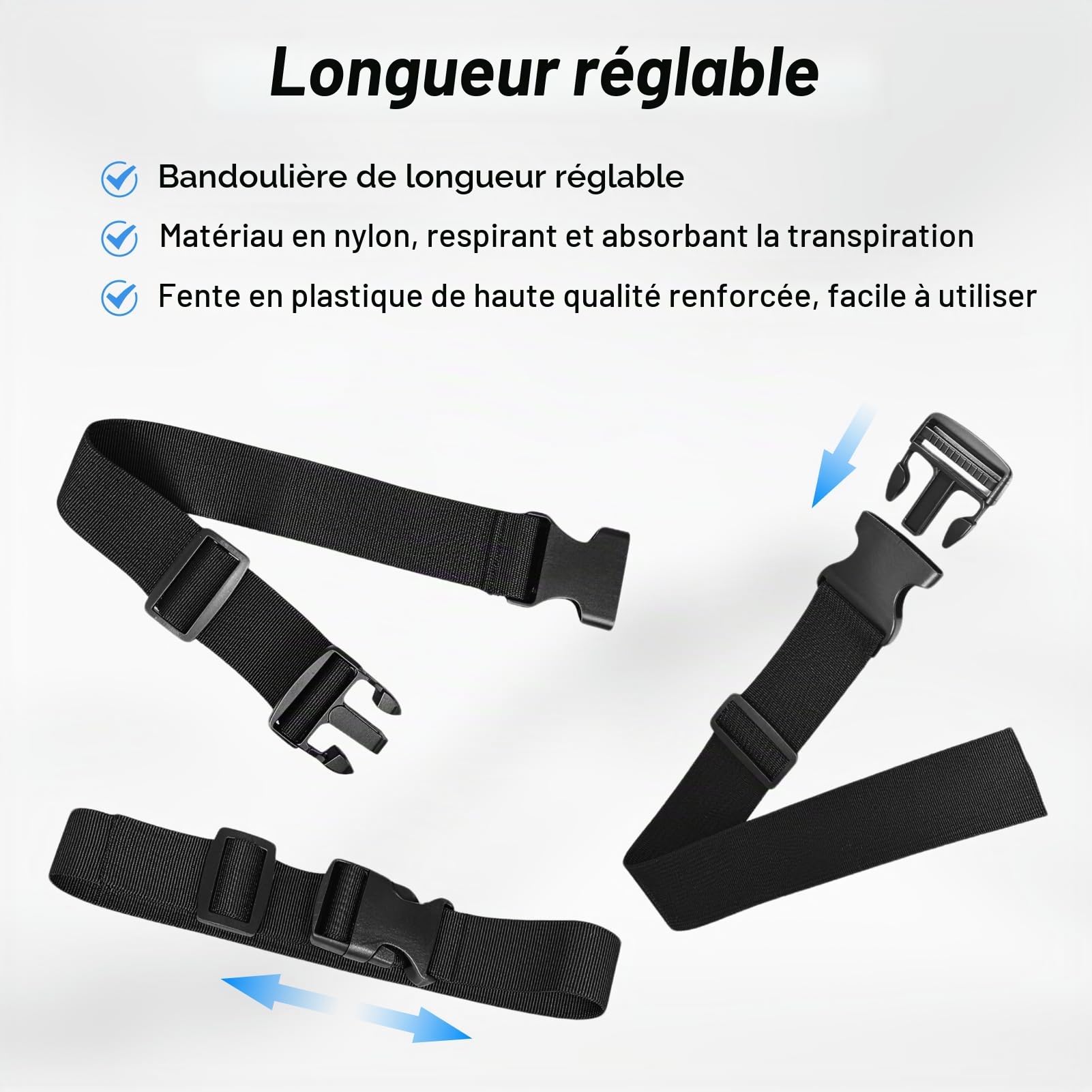 Lot De 4 Sangle Poitrine A Dos Réglable, Sangle pour Sac Boucle Rapide, Poitrine Nylon Robuste, Confort et Antidérapant, Réduit la Pression, pour Randonnée Camping Voyage Course (2,5cm x 100cm, Noir)