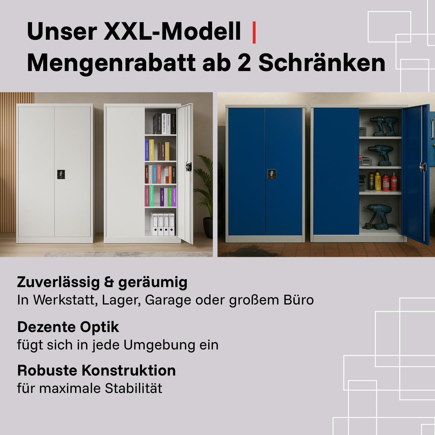 LagerZwei Mehrzweckschrank 195x100x50cm I Metallschrank, 4 Fachböden I Großer Aktenschrank, abschließbar I Robuster Allzweckschrank als Werkstattschrank & Büroschrank I Stahlschrank anthrazit