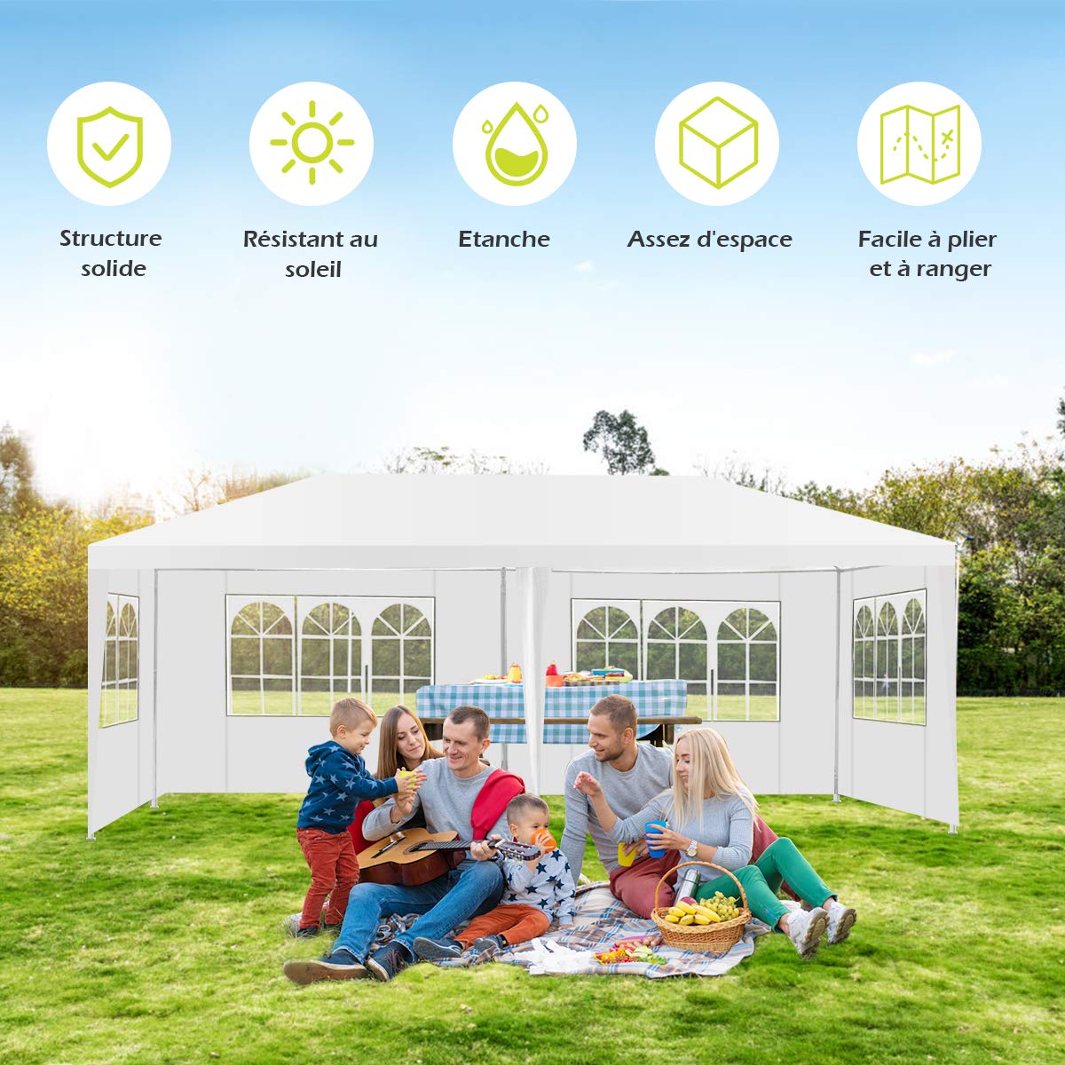 GOPLUS 3x9M/3x6M Tonnelle Tente de Jardin avec Fenêtres,Tente de Réception Protection Contre Soleil et Pluie,Chapiteau Gazebo pour Événement Bière Fête Camping (3X6M, 6 Bâches)
