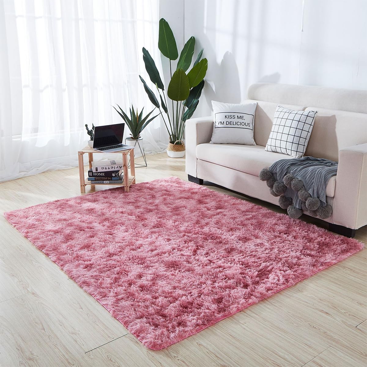 Tapis chambre à coucher bleu dégradé doux pour pieds nus