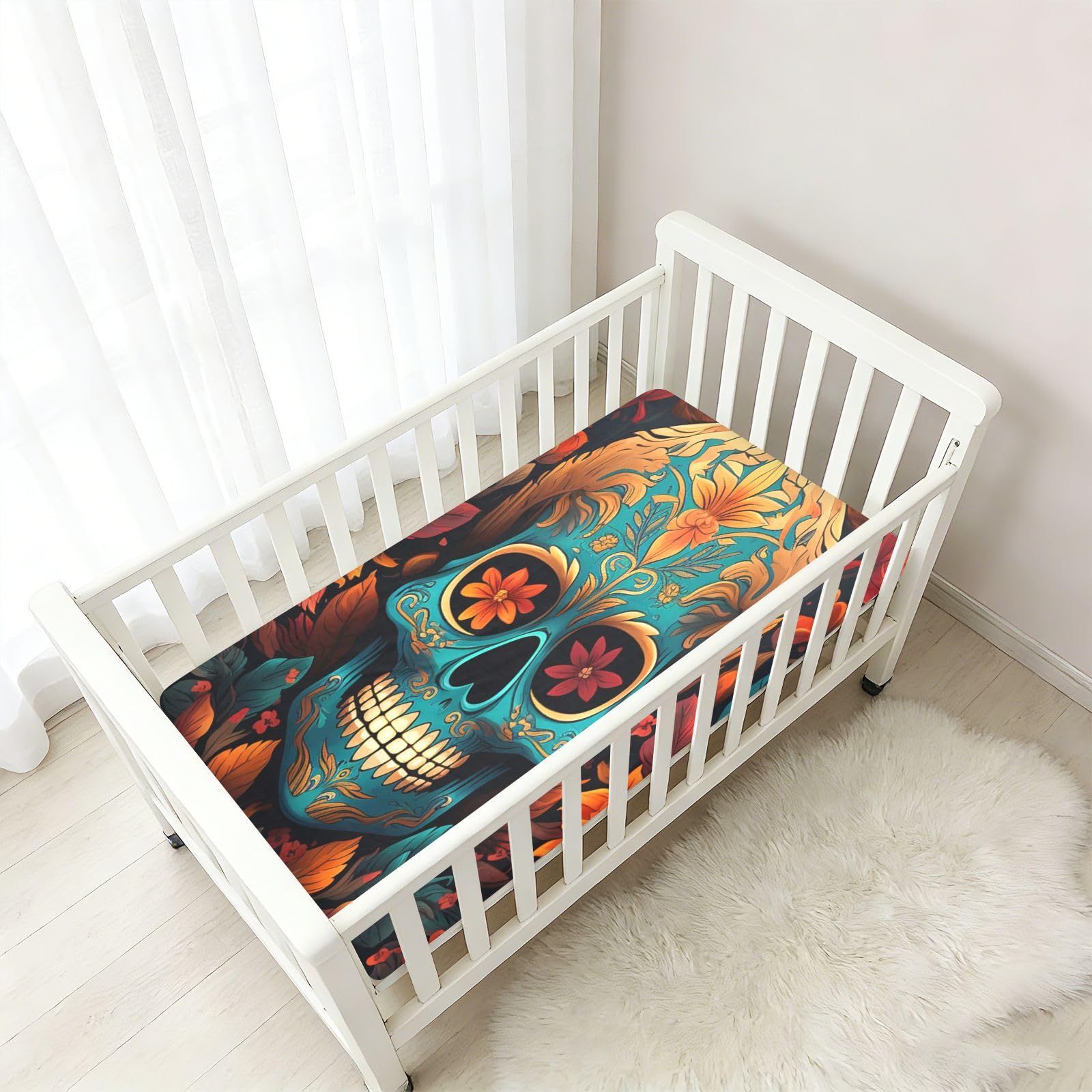 CráNeos Cian Amarillo Flor Rosa Sábana de Cuna para Niños Pequeños,Sábanas de Algodón Suave para Bebés Aptas para Colchón Corralito