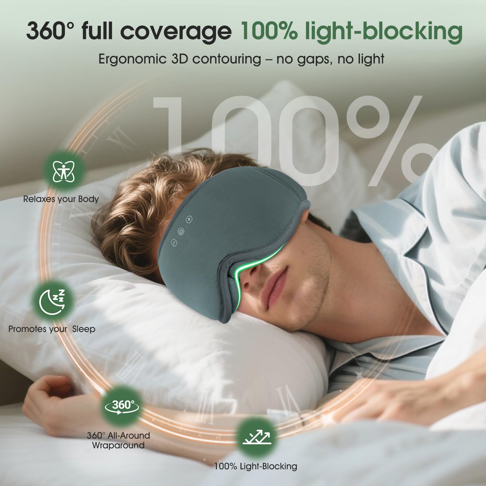 MUSICOZY Masque de sommeil en coton de bambou bio MI XI Gris foncé