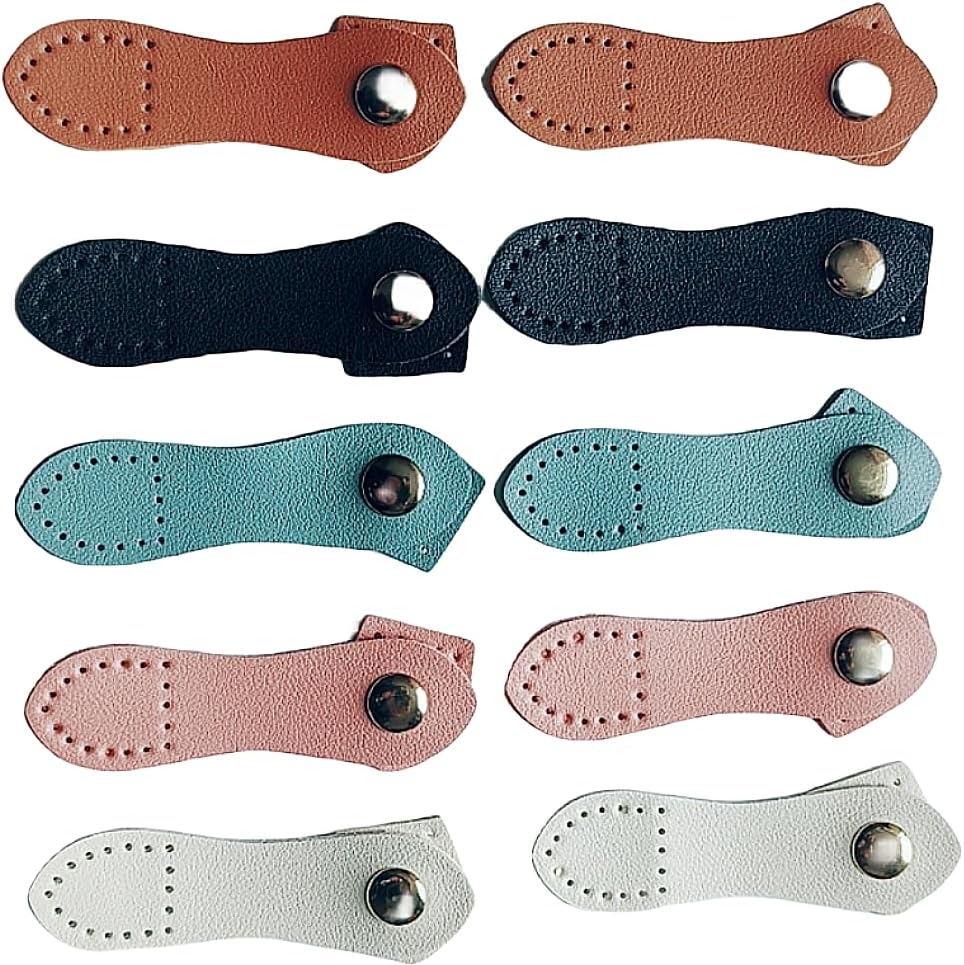 10 Sets Leather Snap Buckles Leather Tab Closure, Sew On Leather Tab Closures Buckles Fasteners for Handbags Shoulder Bags Purses DIY Craft Sewing Accessories (5 Colors)
