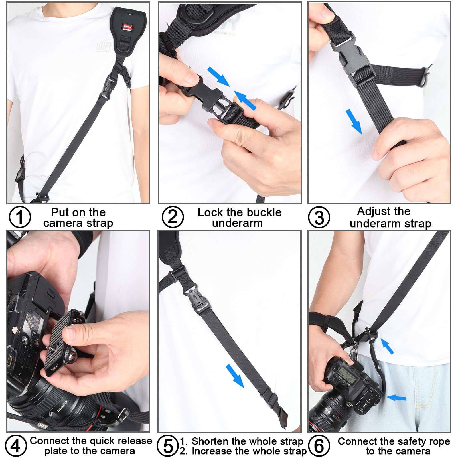 Tracolla Macchina Fotografica, Set di Tracolla Fotocamera e Cinghia da Polso, Cinghia per Fotocamera con Cordino di Sicurezza, Tracolla Reflex Sgancio Rapido Regolabile per DSLR SLR