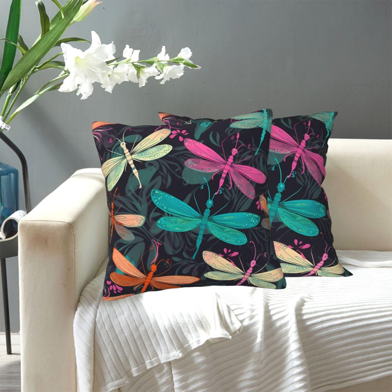 FekiLoot Decorative Throw Pillow Covers Modern Farmhouse Pillowcase Double Sided Cozy Cushion Cover for Sofa Couch Bed 20"X20" Cute Dragonfly