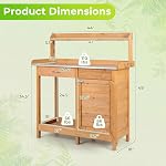 S AFSTAR Outdoor Potting Bench Table, Wooden Garden Work Station with Drawer, Storage Cabinet, Open Shelf, Side Hooks, Metal Tabletop Gardening Workbench, Potting Benches for Outside Backyard Balcony
