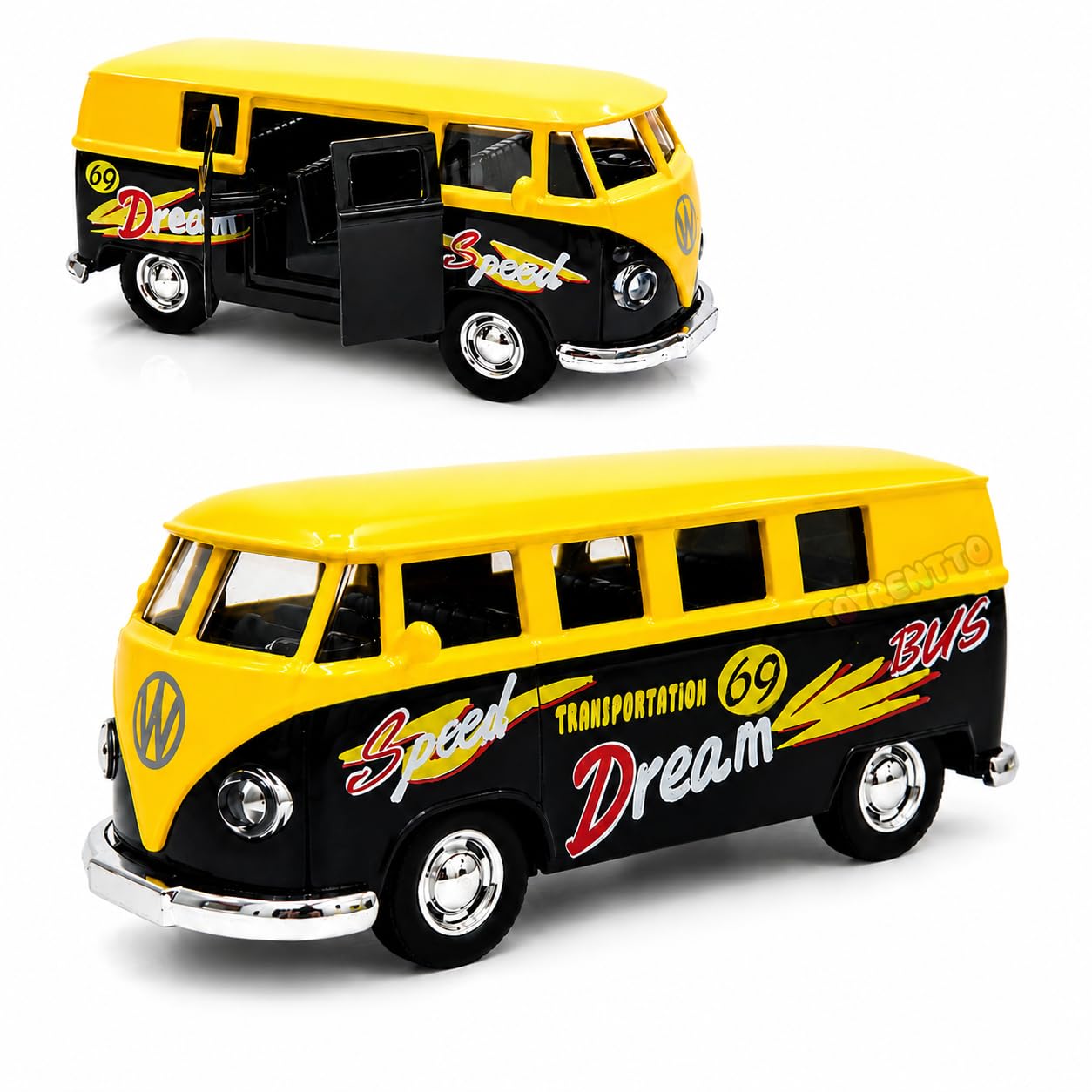 1:36 Scale VW Van Die Cast Metal Model Toy Car, Yellow & Black, Pull Back Action, Openable Doors, Realistic Mini Bus Collectible, Gift for Kids, Adults & Car Collectors (Limited Edition)-image-21