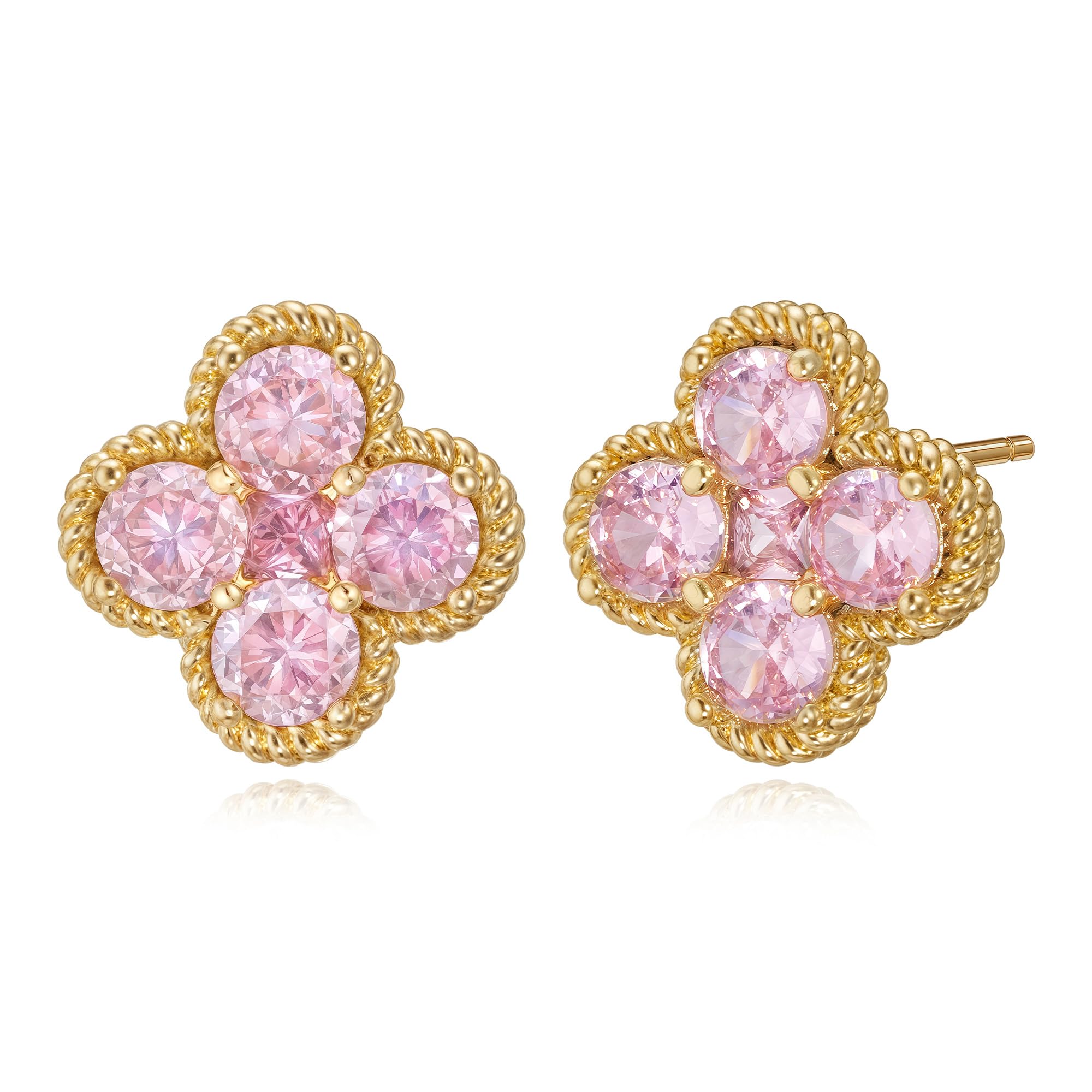 Gold Ohrstecker für Damen Trendige 14k arätig vergoldete zierliche kleine rote Blumen-Ohrstecker mit Zirkonia und Kleeblatt-Motiv Geburtsstein-Ohrringe Schmuck für Damen