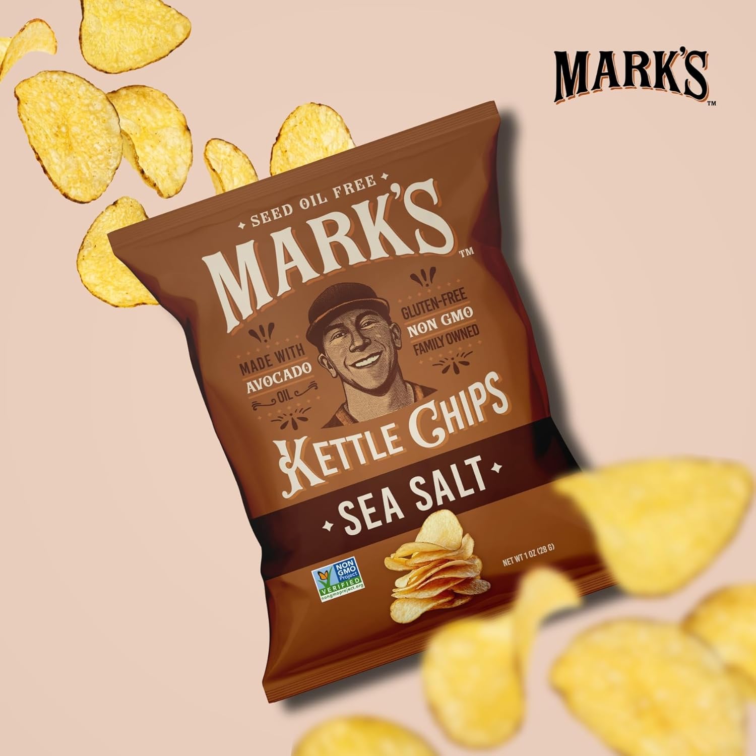 MARK’S Kettle Cooked Avocado Oil Potato Chips, Sea Salt – Gluten Free and Seed Oil Free | Sea Salt, 1 oz (Pack of 24) | Non-GMO Chips for Clean & Healthy Snacking