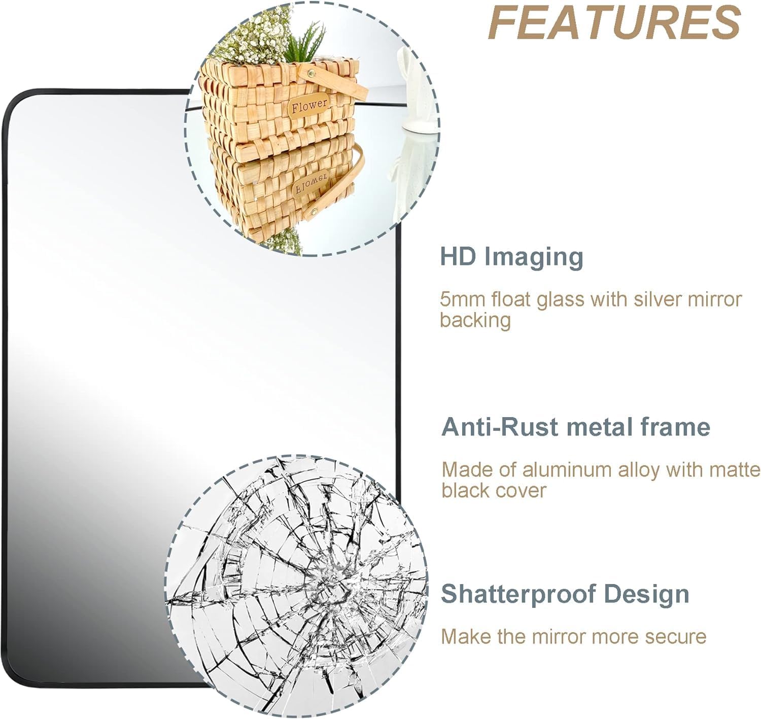 Bathroom Mirror for Wall,24X32 Inch Rounded Rectangle Mirror,Matte Black Bathroom Vanity Mirror,Tempered HD Glass,Anti-Rust, Hangs Horizontally or Vertically