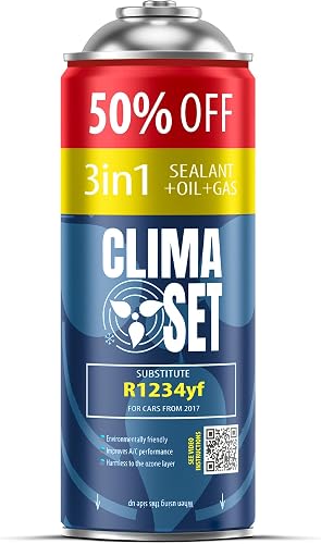 ClimaSet Recharge clim R1234yf + 3en1 gaz clim r1234yf - 2x235 g avec Tuyau, Manomètre et Adaptateur HP/LP - Climatisation - Climatiseur voiture - Recharge climatisation voiture - ECO - 4