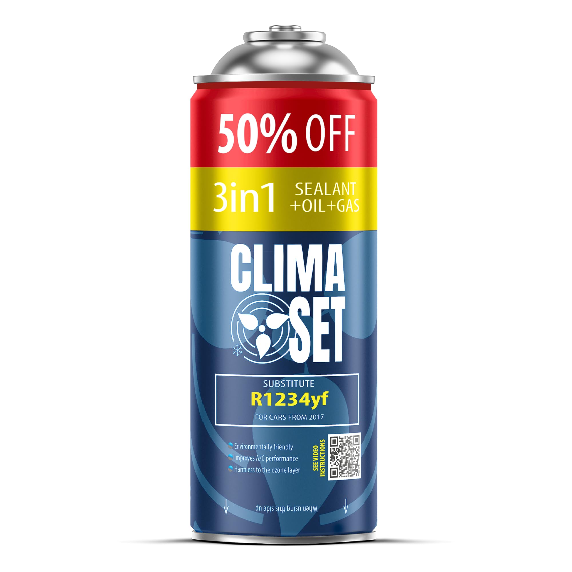 ClimaSet 1x 3in1 + 1x R1234yf Kältemittel Ersatzgas - Kühlmittel Klima Auto mit Klima Dichtmittel und Öl - 2x235g Auto Klimaanlage Nachfüllset - Klimaanlage Wohnmobil - Klimaanlage Schlauch